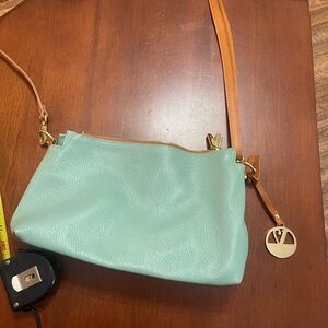 Valentina Green and Tan Crossbody Bag with Metallic Accents